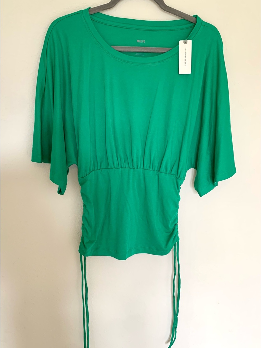 NWT Maeve Emerald Green Ruched Waist Short Sleeve Tunic